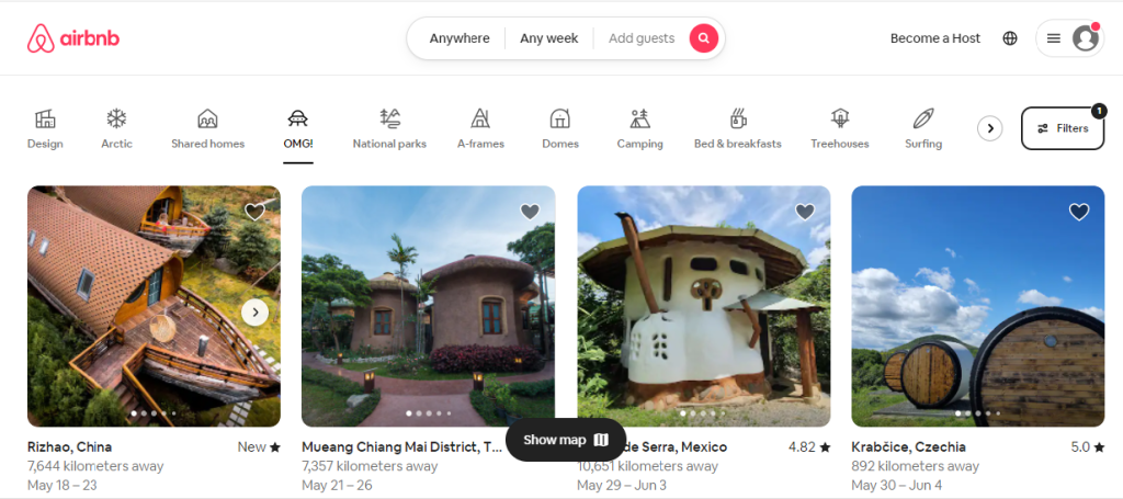 With a variety of offers, Airbnb satisfies any preference from the main page.